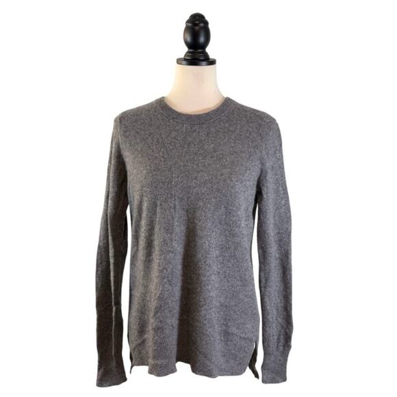 Halogen Cashmere Sweater Round Neck Slit Sides Size L Gray - Picture 2 of 7